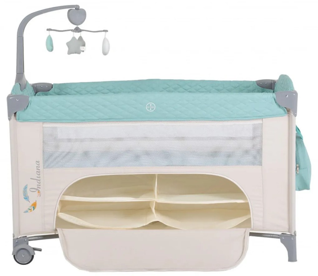 Patut pliant transformabil in tarc copii NOVOKIDS™ Indiana NEST, 62X125 cm, 2 Niveluri, Jucarie Carusel muzical, Fermoar acces lateral, Geanta bebe,