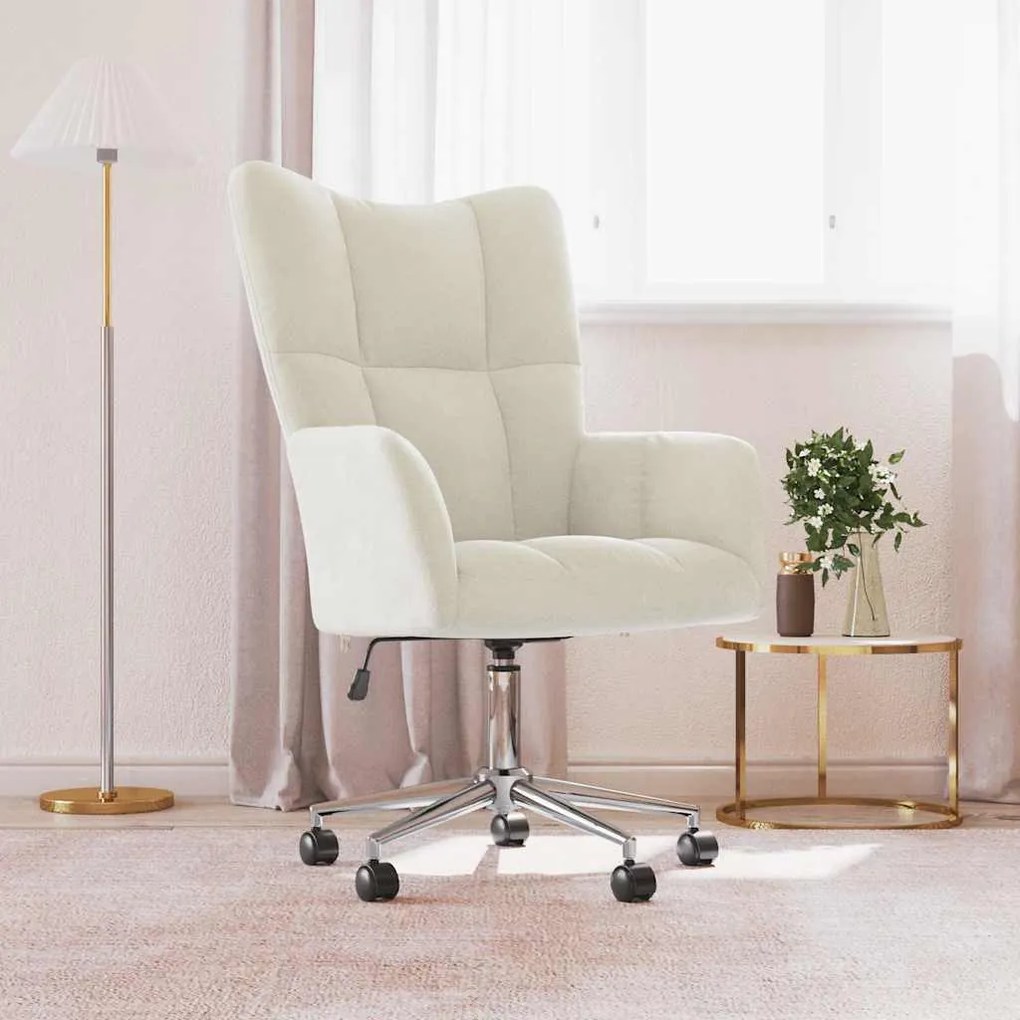 vidaXL Scaun de relaxare, alb crem, catifea