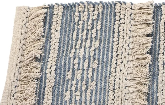 Covor din bumbac țesut manual, albastru și alb, 120 x 180 cm, 1600 gr, „Cotton Carpet Blue"
