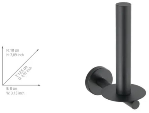 WENKO 24262100 - Suport pentru hârtie igienică BOSIO BLACK, 8 x 18 cm, inox/argintiu