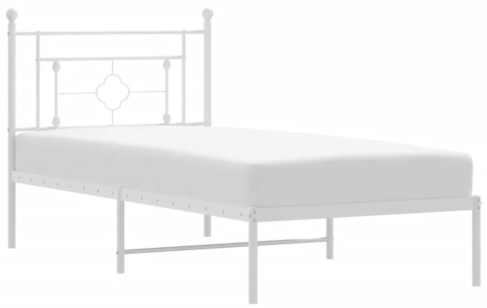374383 vidaXL Cadru de pat din metal cu tăblie, alb, 100x200 cm