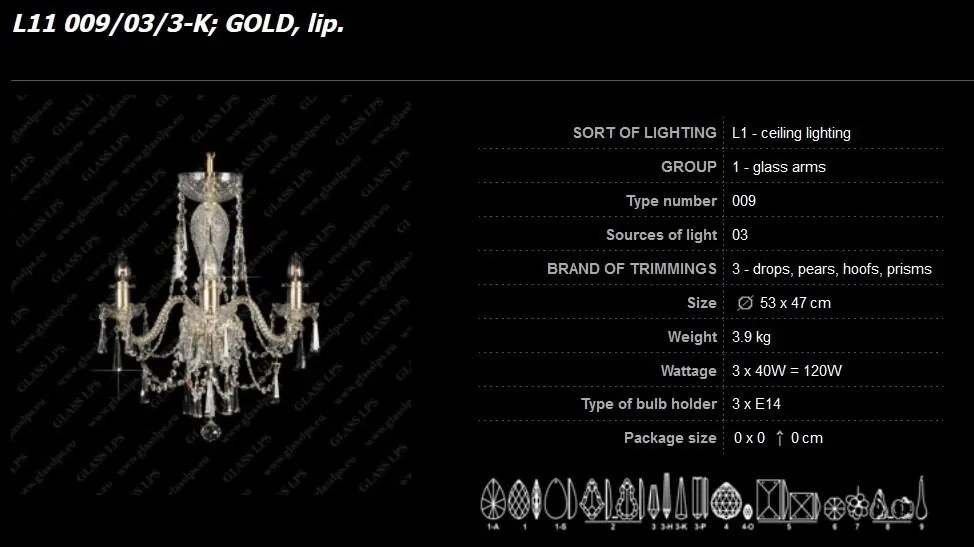 Lustra 3 brate cristal Bohemia L11 009/03/3-K