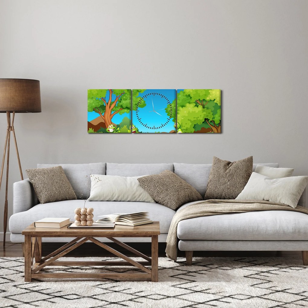 Tablou - Broscuțe vesele (cu ceas) (90x30 cm)