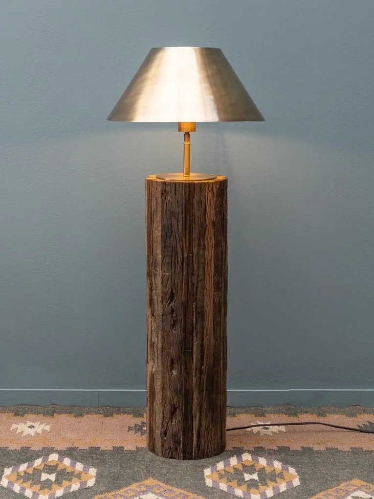 Lampadar din lemn reciclat, cu abajur din metal, Natuka