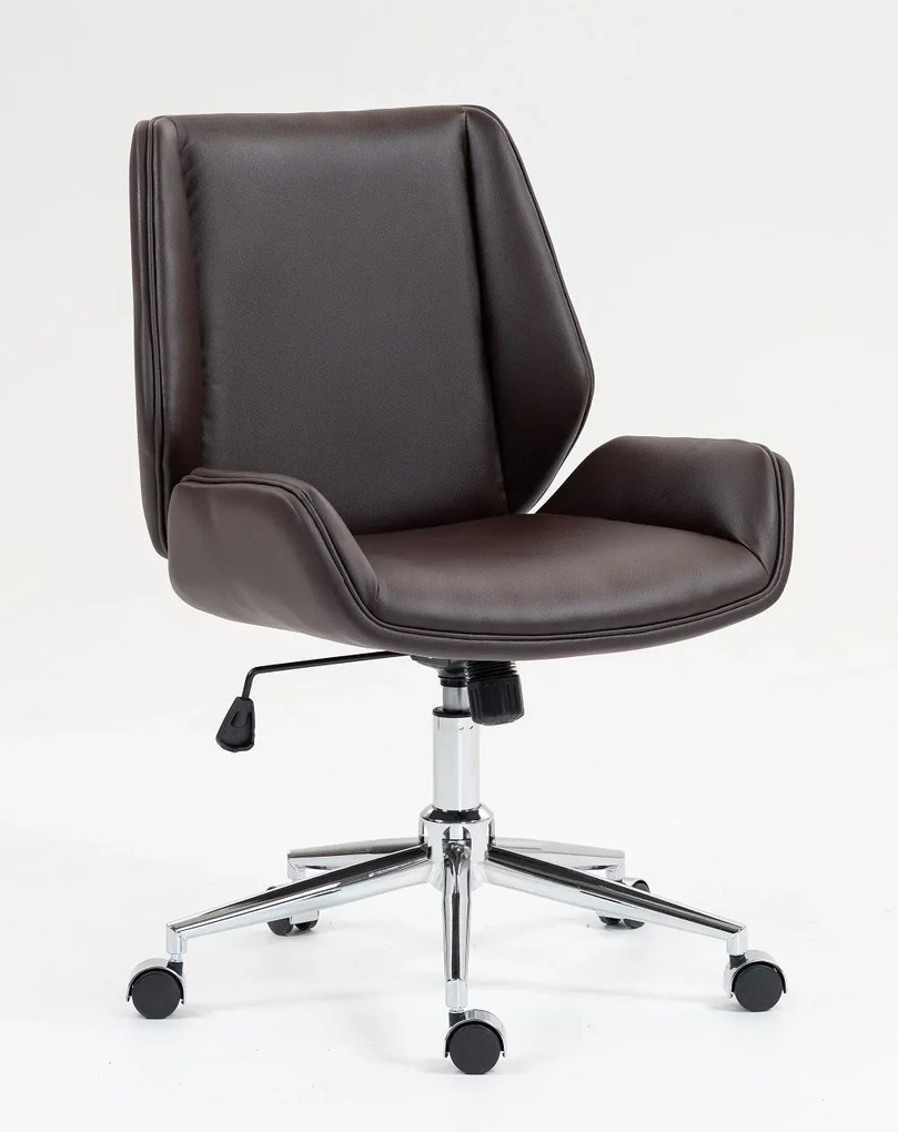 RESIGIALT- Scaun directorial, inaltime reglabila, brate fixe, piele ecologica, baza metalica, Maro