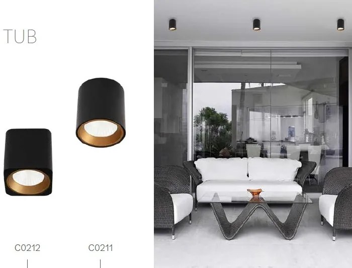 Spot aplicat LED design minimalist TUB negru/auriu