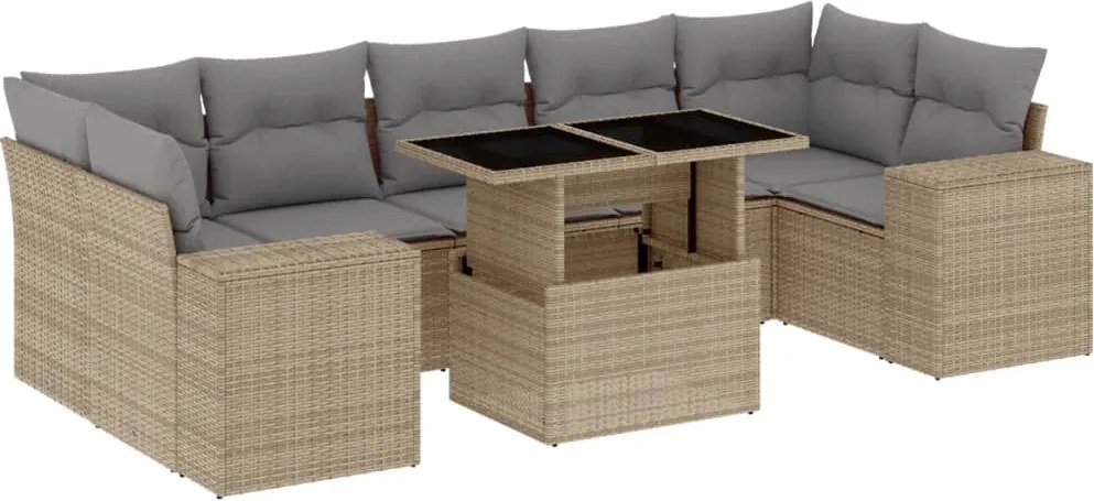 vidaXL Set canapele de grădină, 8 piese, cu perne, bej, poliratan