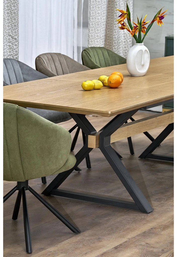 Masă de sufragerie Hendry (stejar + negru) (pentru 8 și mai multe persoane). Promo -6%. 1092396