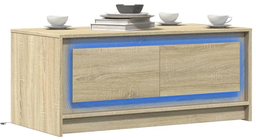 vidaXL Măsuță de cafea cu lumini LED, stejar sonoma, lemn prelucrat