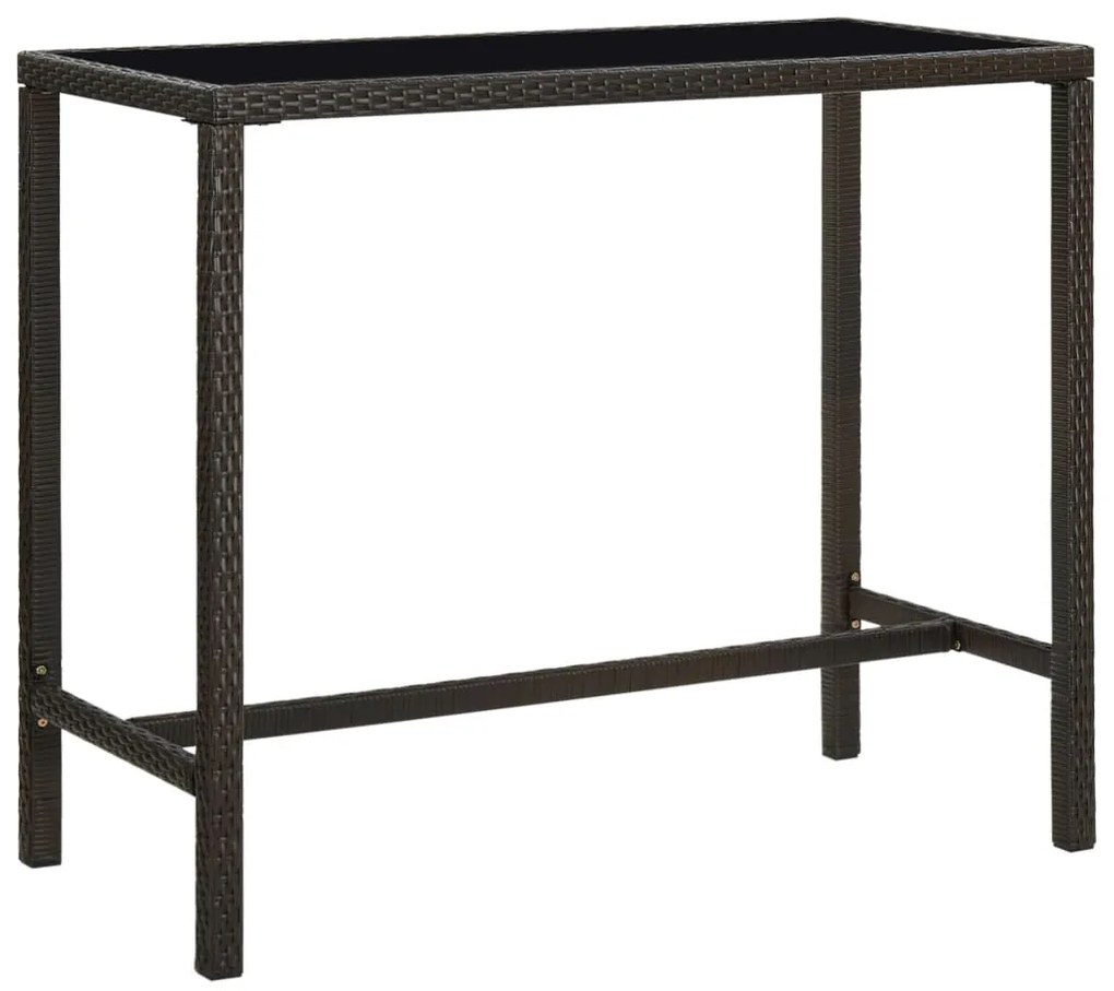 vidaXL Masă de bar de grădină, maro, 130x60x110cm, poliratan și sticlă