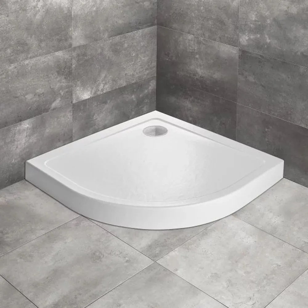 Cadita dus semirotunda Radaway Doros A Compact Stone 90x90 cm acril alb