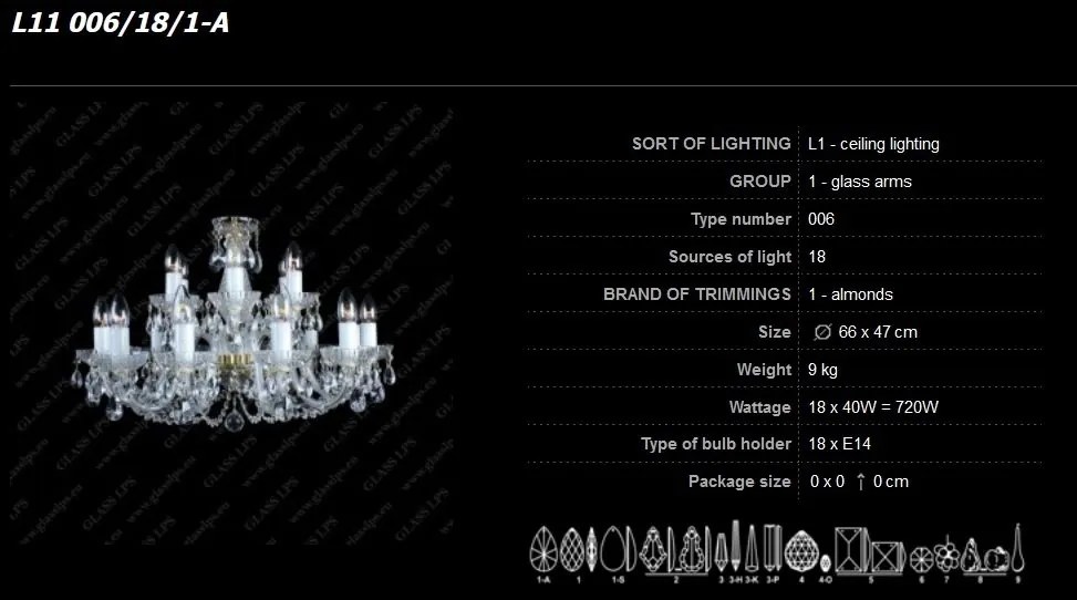 Lustra 18 brate cristal Bohemia L11 006/18/1-A