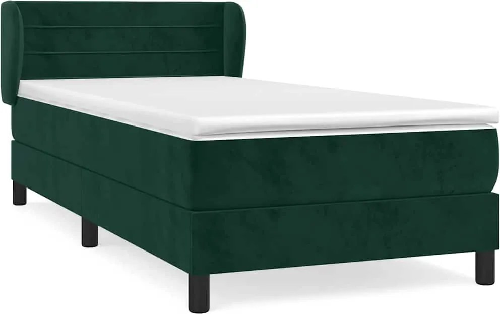 vidaXL Pat box spring cu saltea, verde închis, 90x200 cm, catifea