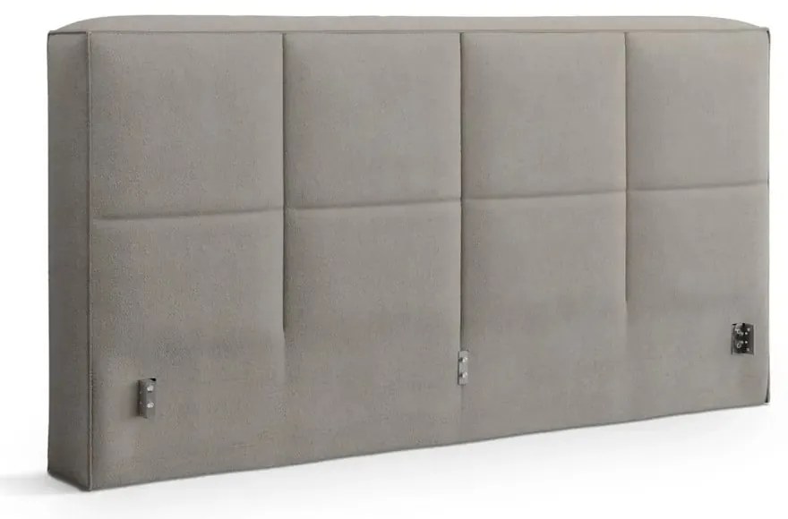 Pat matrimonial gri deschis tapițat cu spațiu de depozitare cu somieră 140x200 cm Simon Darren – Micadoni