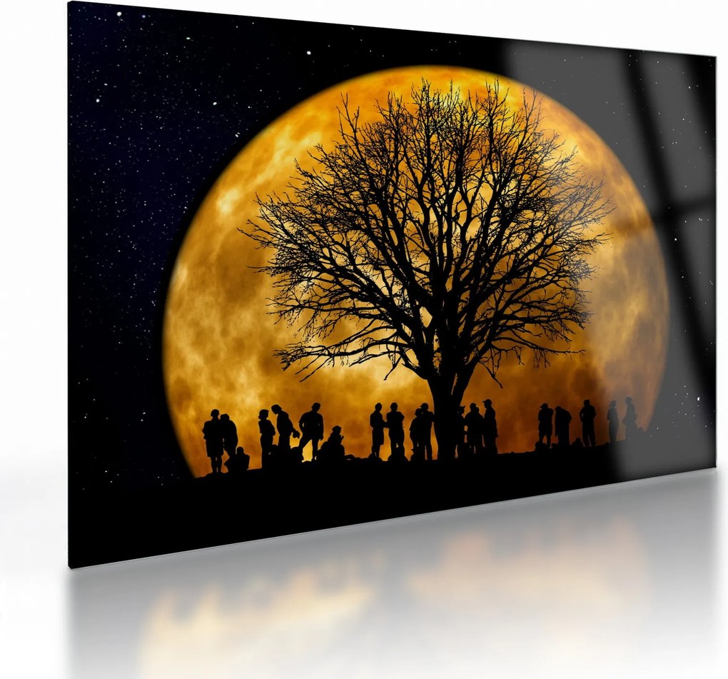 Tablou pe sticlă cu luna și siluete (70x50 cm)