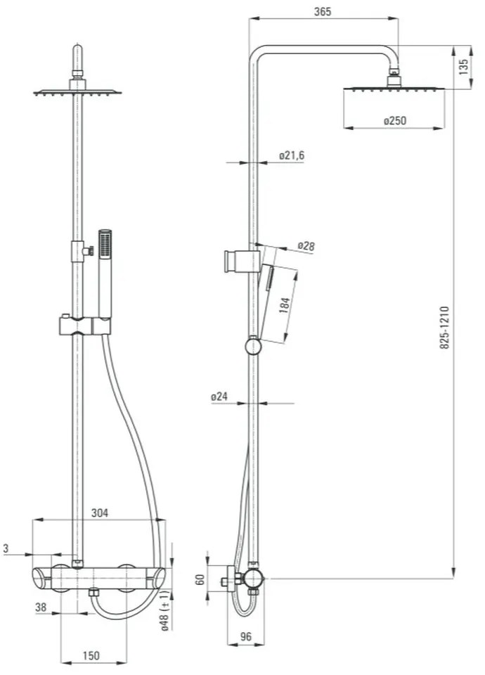 Set paravan dus walk-in 90x200 cm, rigola si coloana de dus crom Arnika