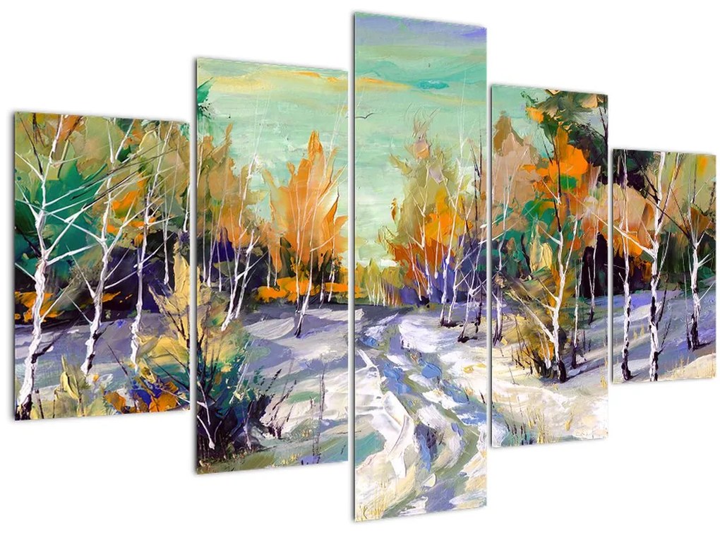 Tablou - Drum înzăpezit prin pădure (150x105 cm)