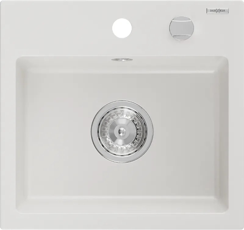 Mexen Milo chiuvetă din granit cu 1 compartiment 435 x 410 mm, albă, sifon crom - 6505441000-20