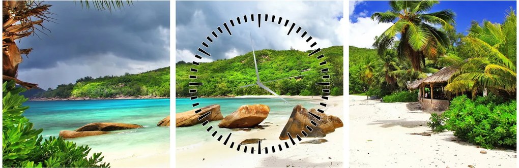 Tablou - Seychelles, plaja Takamaka (cu ceas) (90x30 cm)