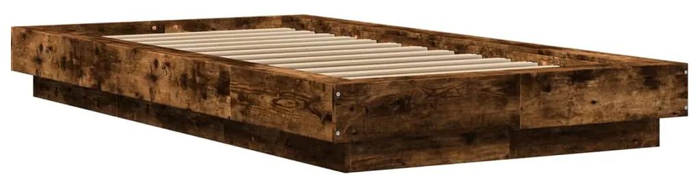 3281151 vidaXL Cadru de pat cu LED, stejar fumuriu, 90x190 cm, lemn prelucrat