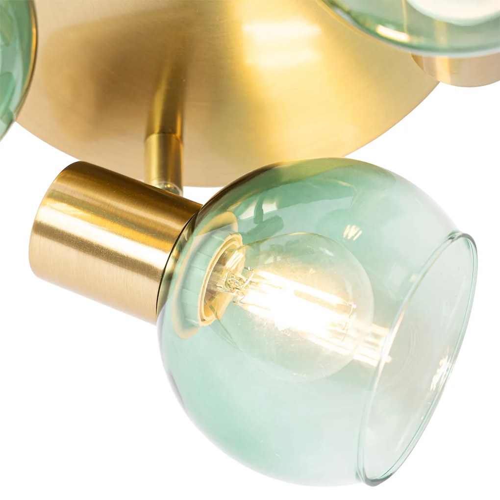 Plafonieră spot Art Deco aurie cu sticlă verde cu 3 lumini - Vidro