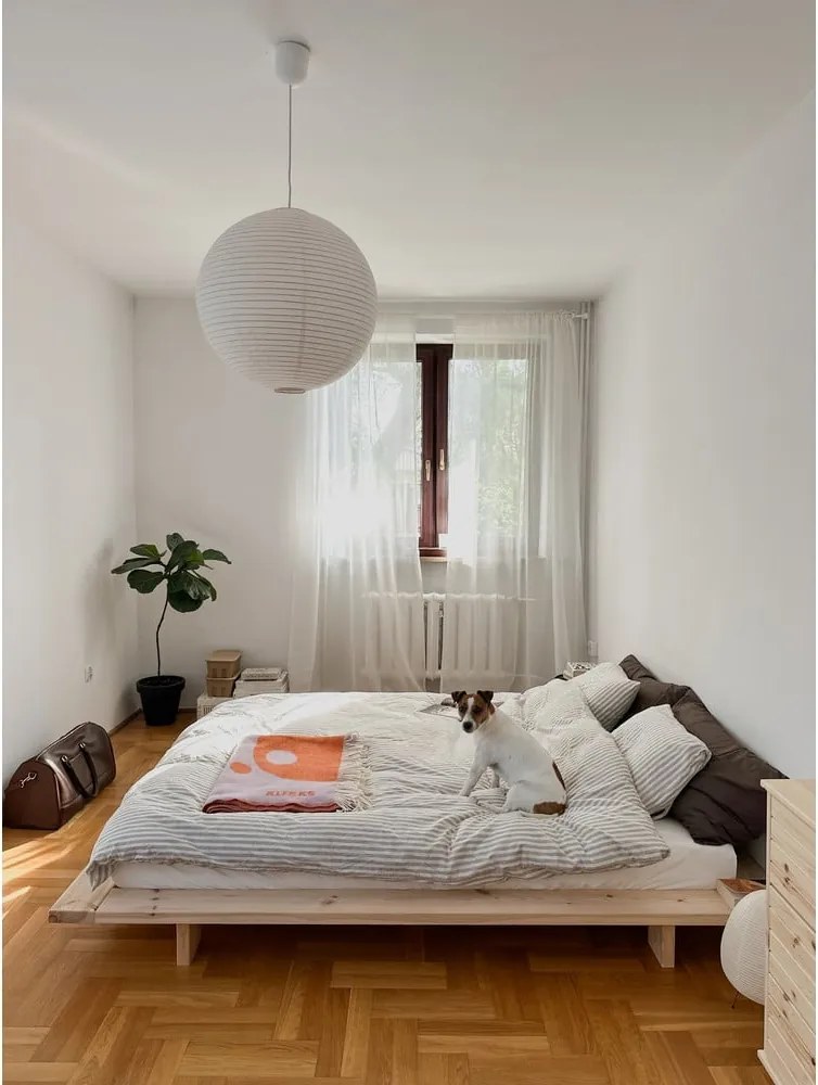 Pat matrimonial din lemn masiv de pin cu somieră 140x200 cm Japan – Karup Design