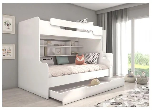 Pat Supraetajat Cu Scara+Saltea HARELL Alb/Gri 90x200cm