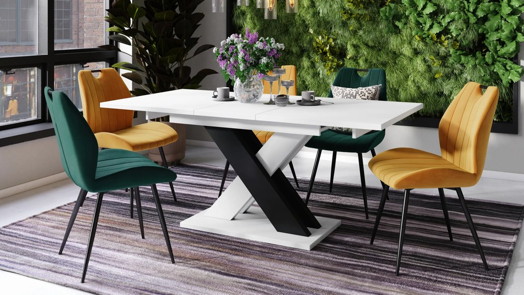 Mazzoni KARO Alb Mat/Negru Mat – MASĂ/MĂSUȚĂ DE CAFEA MODERNĂ CU BLAT EXTENSIBIL până la 180 cm