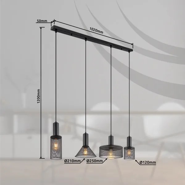 Lustră pe cablu JEDD 4xE27/60W/230V negru Globo 15648-4H