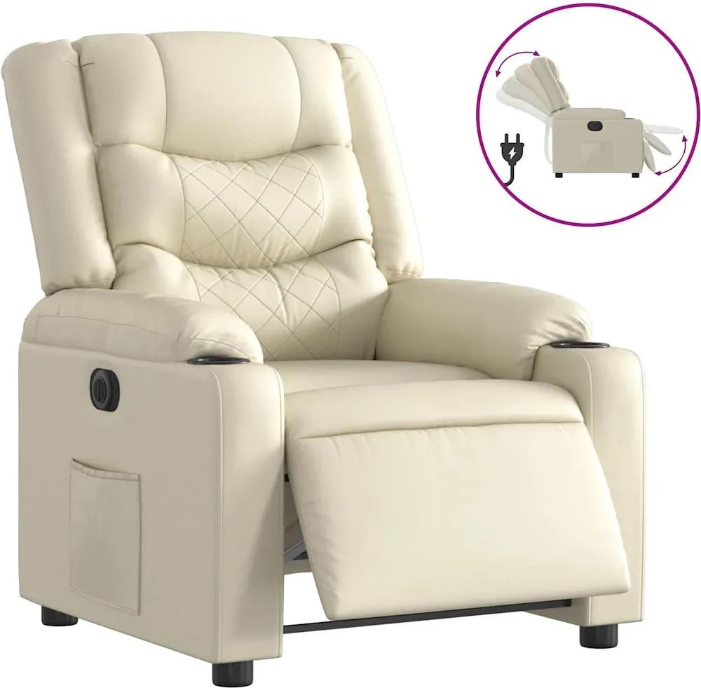 vidaXL Fotoliu rabatabil electric, crem, piele ecologică