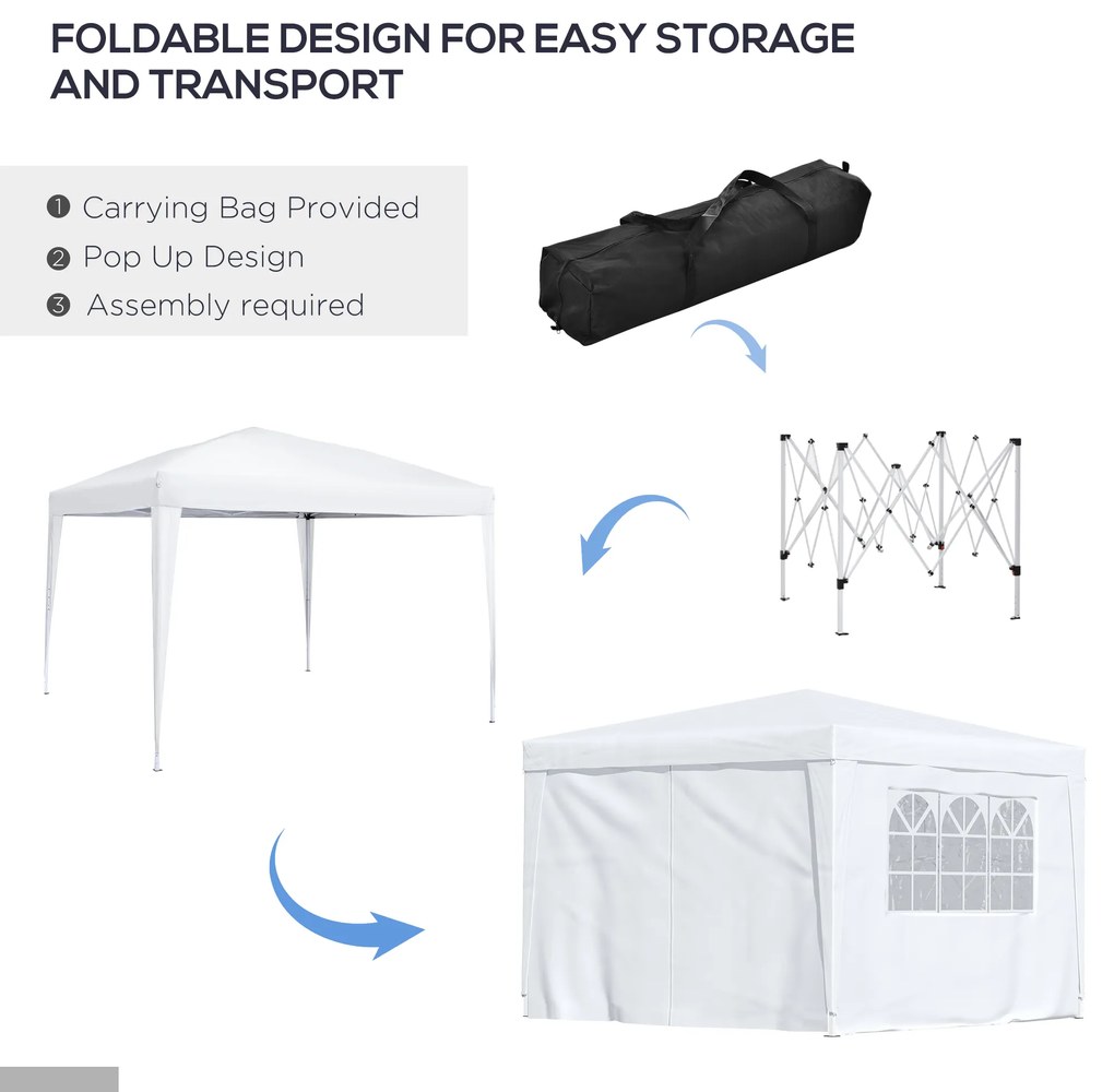 Foisor Impermeabil cu Paneluri Laterale Outsunny, Tesatura Oxford Alb, 3x3m | Aosom RO
