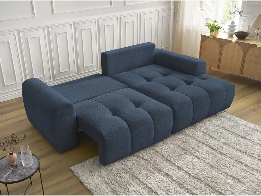 Colțar albastru extensibil/cu spațiu de depozitare cu tapițerie din chenille (cu colț pe partea dreaptă/cu șezlong) Roxelane – Bobochic Paris