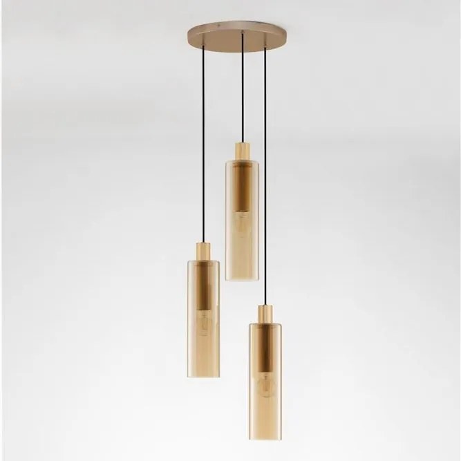 Lustra cu 3 pendule metal auriu, sticla chihlimbar ZOELLA