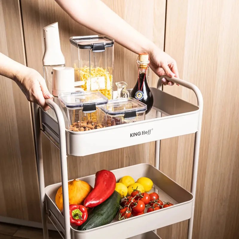 Raft mobil Kinghoff KH 1943, 3 niveluri, 4 roți pivotante 360 grade, bej