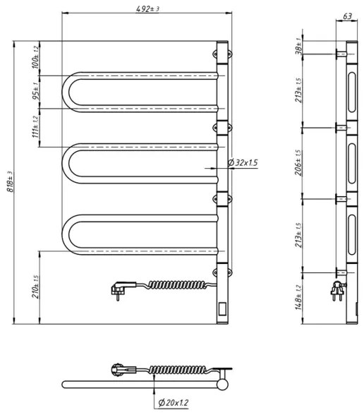 Uscător electric rotativ pentru prosoape FOUETTE 185W/230V 81,8 cm IP44 negru
