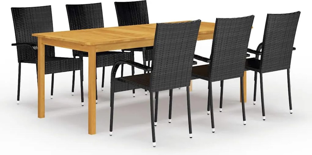vidaXL Set mobilier de grădină, 7 piese, negru