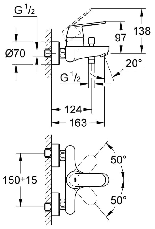 Pachet:Coloana dus Grohe New Tempesta 250,crom, baterie cada dus Eurosmart Cosmo (26980001, 32831000)