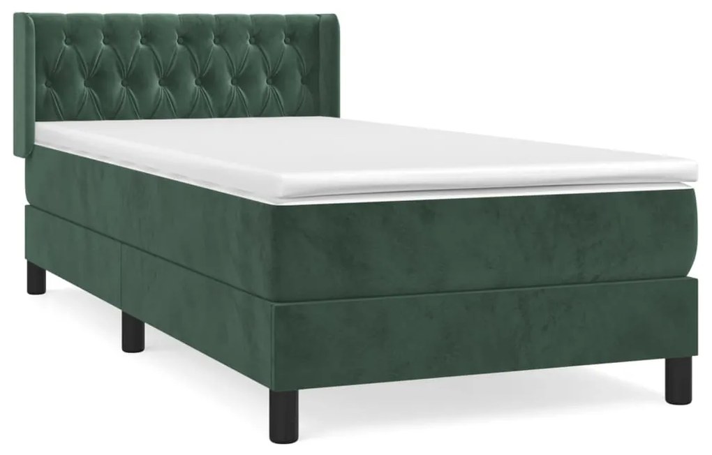 3131114 vidaXL Pat box spring cu saltea, verde închis, 90x190 cm, catifea