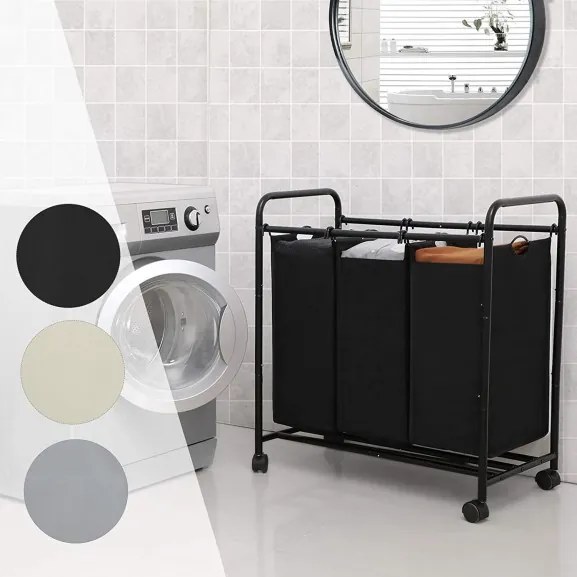 Cos De Rufe Cu Roti, Negru, 77 x 41 x 81.5 cm