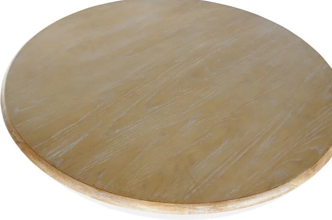 Masă dining rotundă din lemn de ulm, natur, 4–5 locuri, cu picior central strunjit, 76 x 120 cm, „Amely”