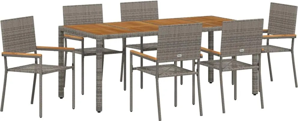 vidaXL Set de masă pentru grădină 7 pcs Gri poliratan