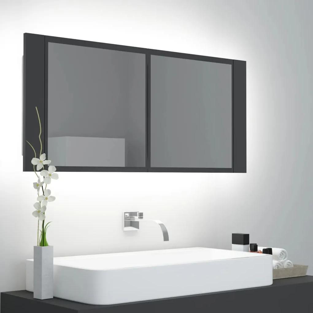 804982 vidaXL Dulap de baie cu oglindă și LED, gri, 100x12x45 cm acril
