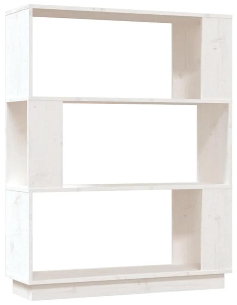 814055 vidaXL Bibliotecă/Separator cameră, alb, 80x25x101 cm, lemn masiv pin