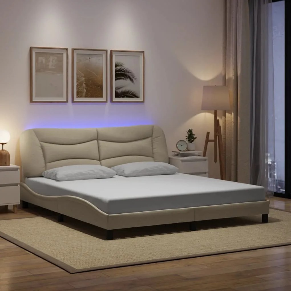 vidaXL Cadru de pat cu LED fără saltea cremă 180x200 cm țesătură