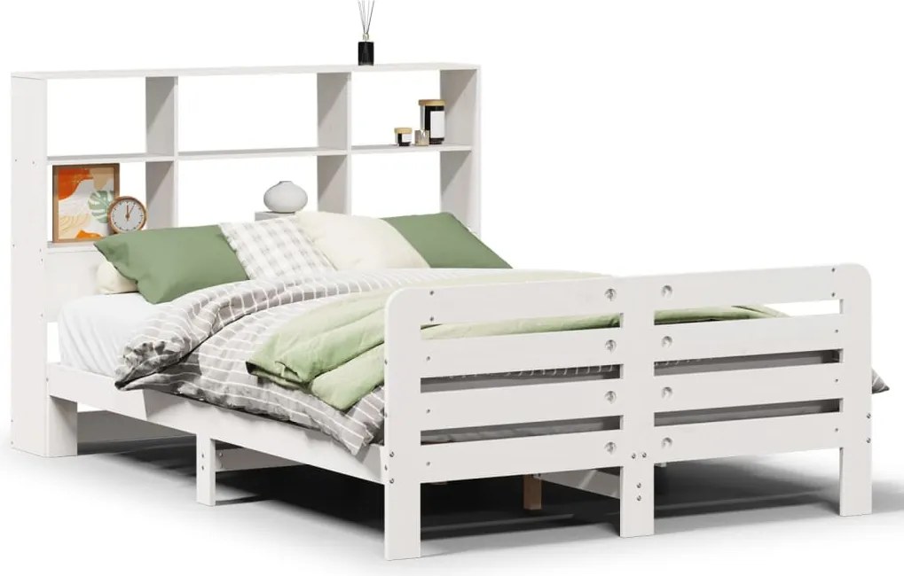 vidaXL Cadru de pat fără saltea, alb, 140x190 cm, lemn masiv de pin