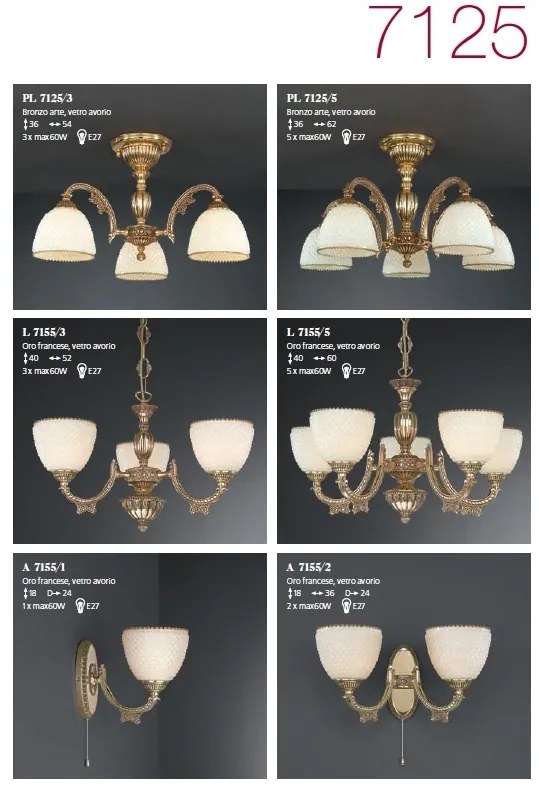 Lustra aplicata din alama cu 5 brate design italian 7125