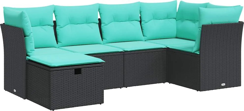 vidaXL Set mobilier de grădină cu perne, 6 piese, negru, poliratan