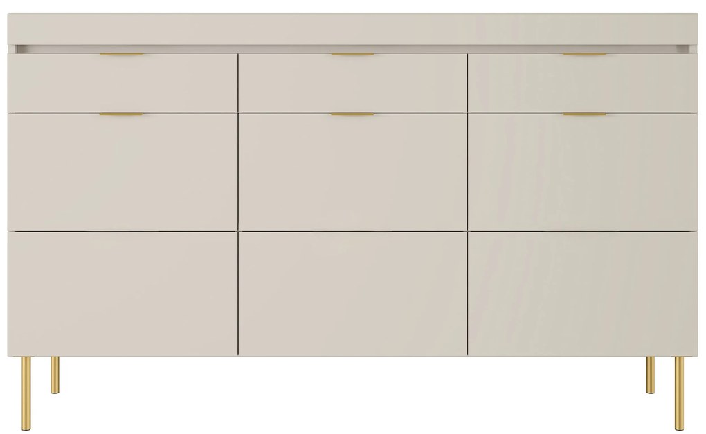 Comodă cu trei uși și trei sertare Sentia 157 - cașmir / auriu