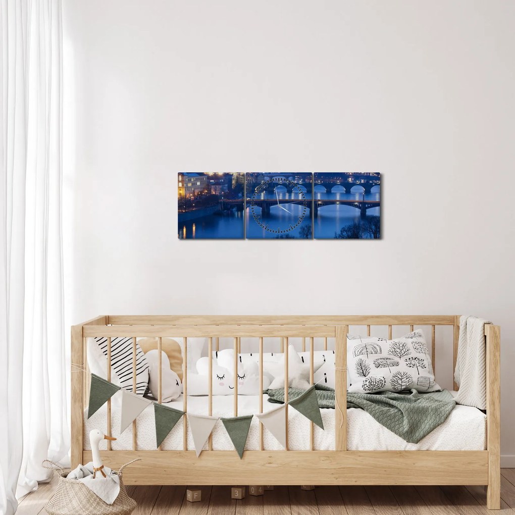 Tablou cu podurile din Praga (cu ceas) (90x30 cm)