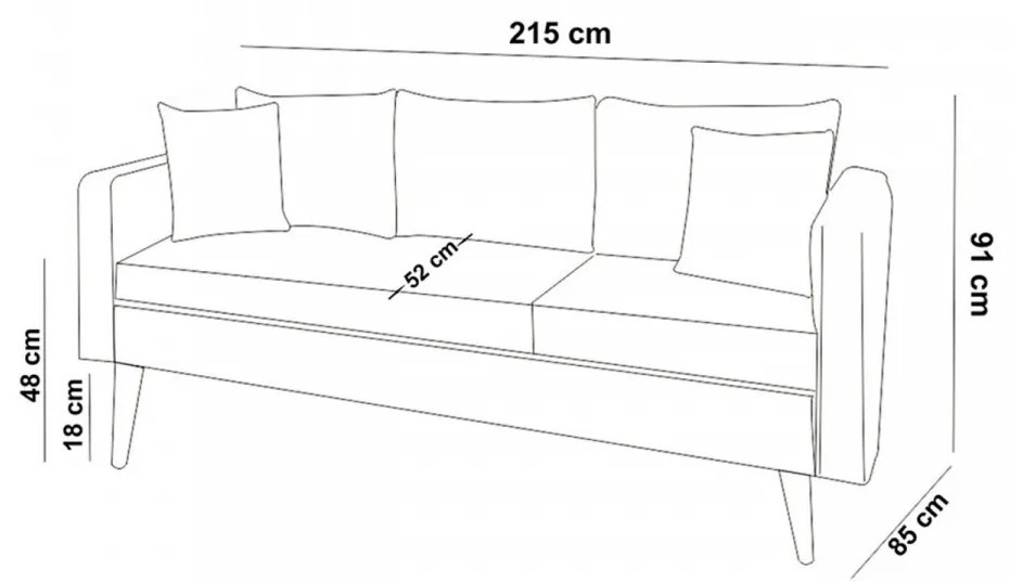 Canapea cu 3 Locuri Sofia, 215 x 91 x 85 cm, Bej